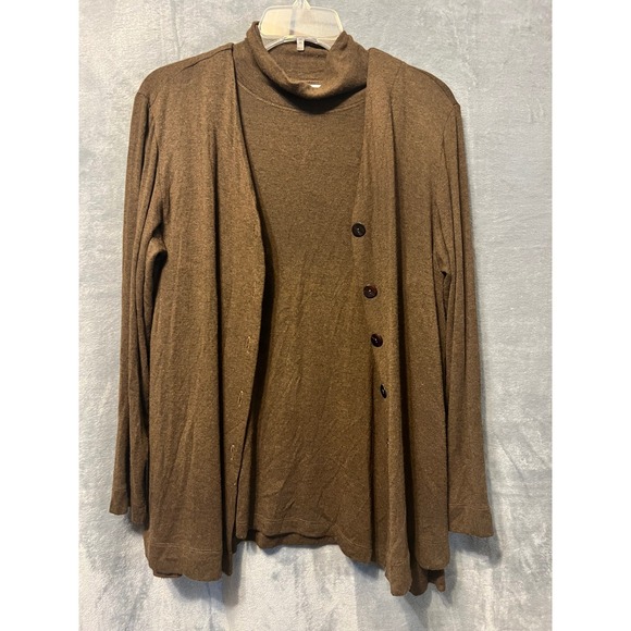 Chico's Design Brown Knit Button Front Cardigan Turtleneck Top Women's - Picture 1 of 7